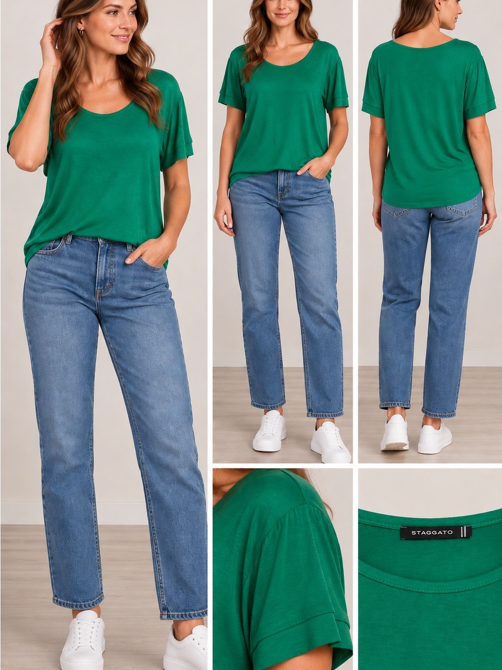 Staccato Green Straight-Leg Women's Jeans and Tee Set